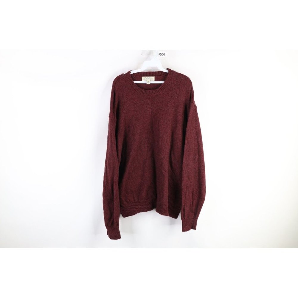 Vintage 90s Cabelas Mens XLT Distressed Blank Wool Knit Crewneck Sweater Red